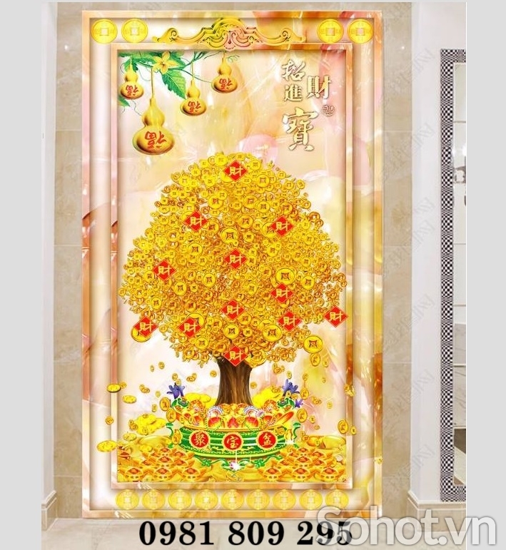 Tranh gạch men cây kim tiền