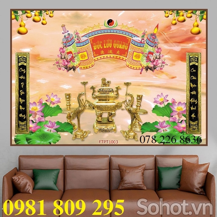 Gạch 3d trang trí phòng thờ câu đối