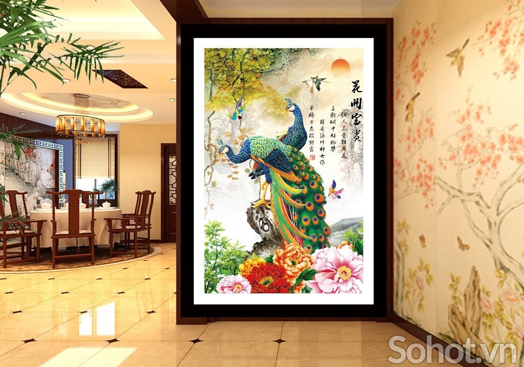 Gạch 3d tranh chim công - HF3