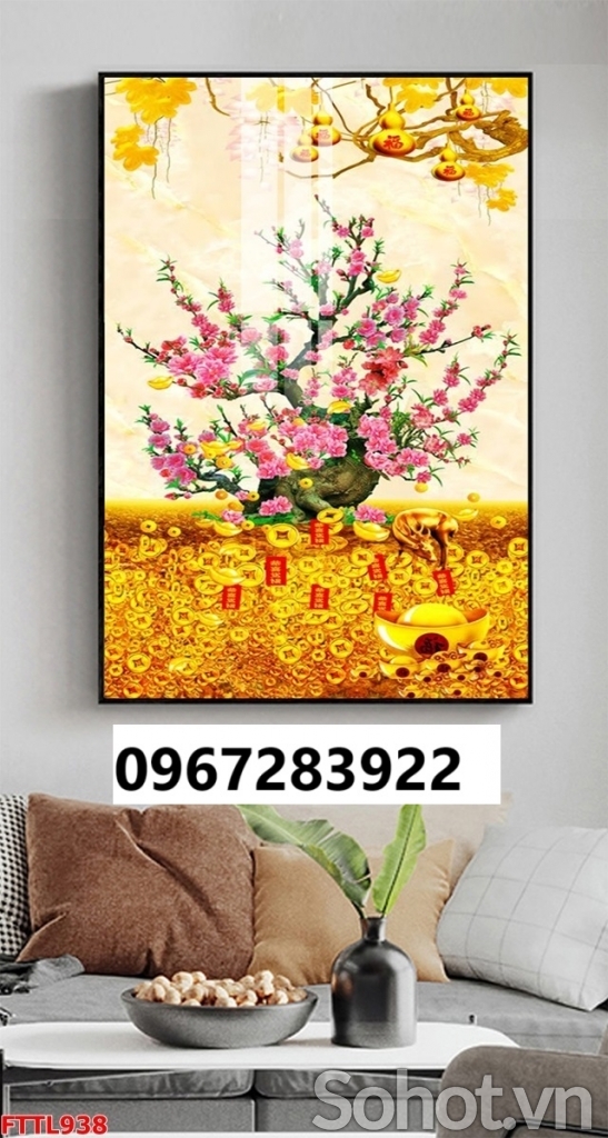 Tranh gạch hoa đào đẹp trang trí nhà 3D