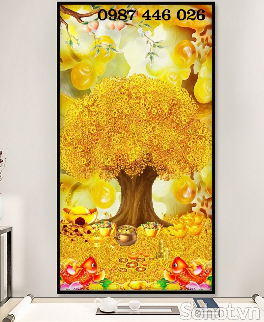 Gạch tranh cây tiền lộc vàng HP8233