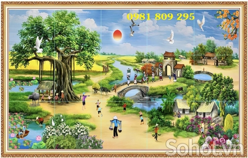 Tranh gạch làng quê 3d