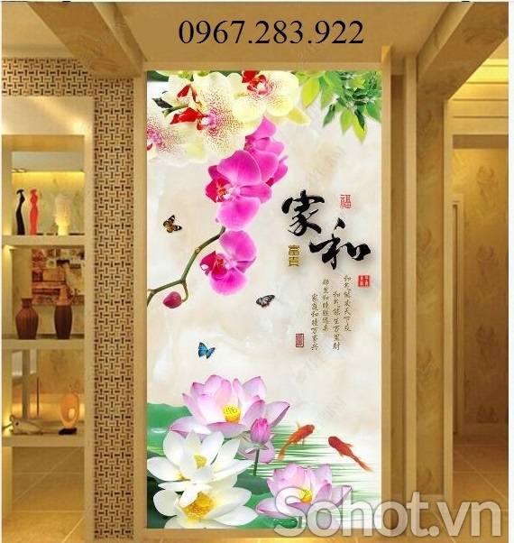 Tranh gạch- Tranh hoa 3D khổ dọc