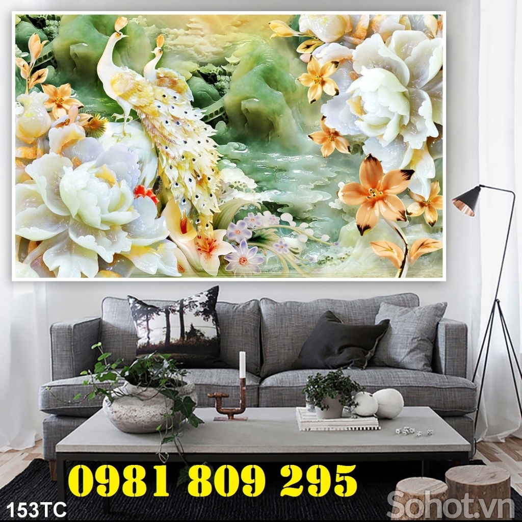 Gạch tranh 3d - tranh chim công hoa ngọc GP543