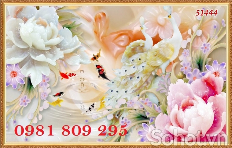 Tranh chim công 3d - tranh gạch 3d chim công