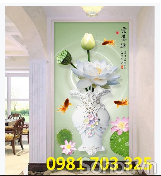 Gạch tranh hoa khổ đứng 3D trang trí