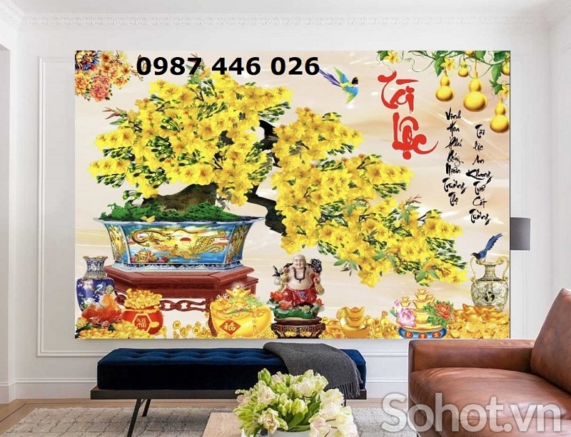 Tranh mai vàng, gạch tranh 3d HP83742