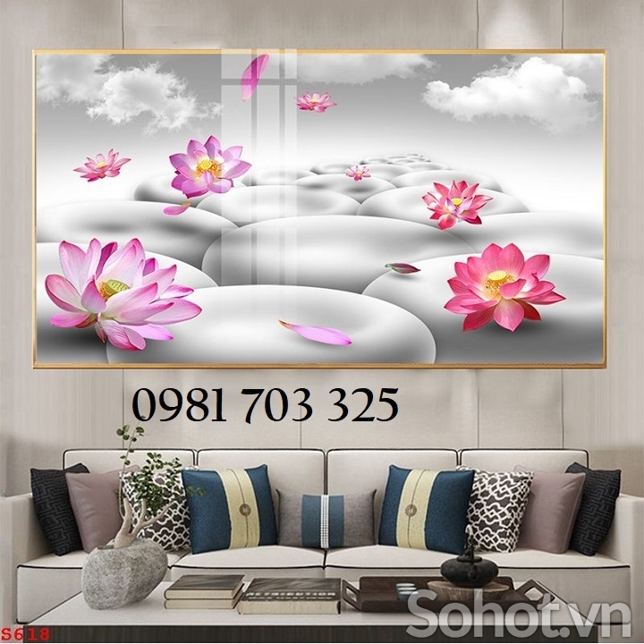Tranh hoa sen, tranh gạch men 3D