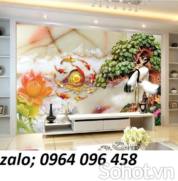 Tranh cá chép hoa sen 3d - tranh gạch 3d ốp tường - XCNNB9