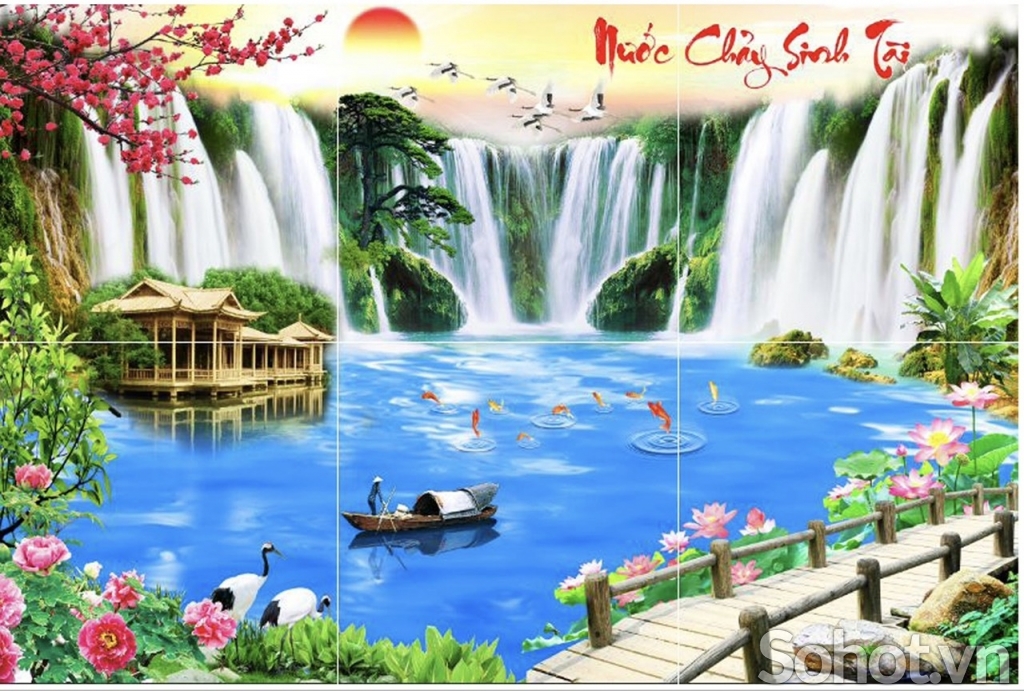 Gạch tranh 3D- tranh sơn thủy hữu tình