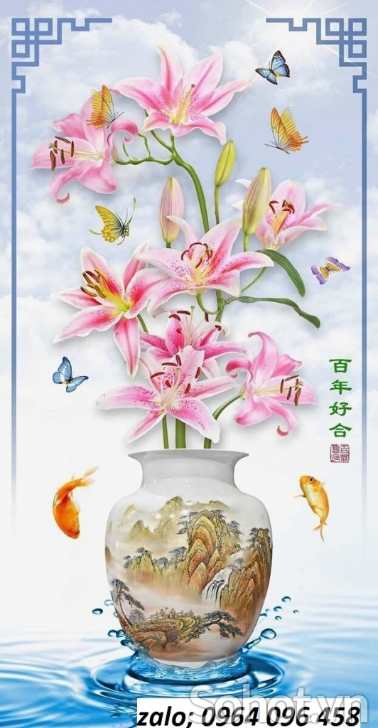 Tranh gạch 3d bình hoa - QXC63