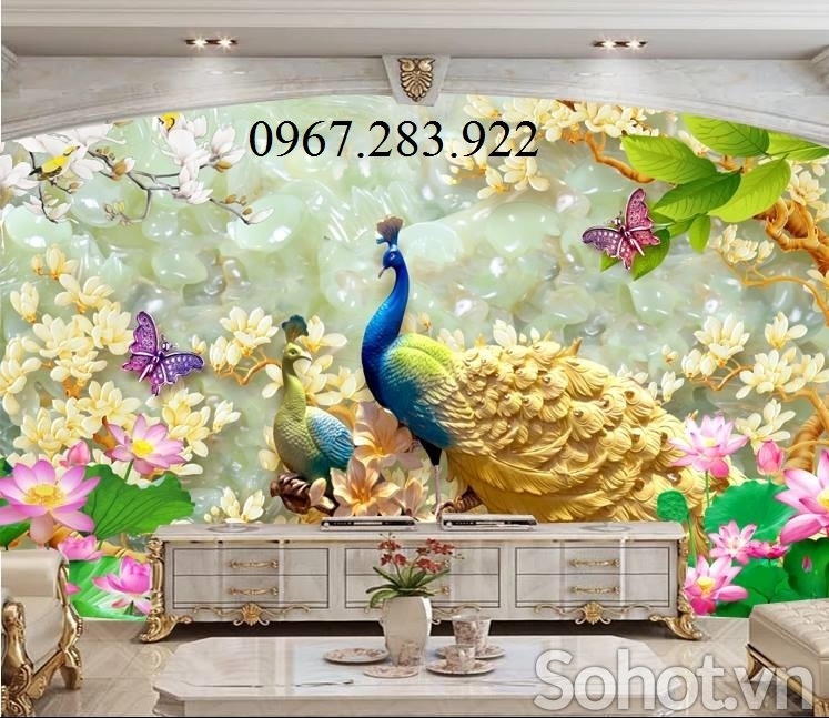 Tranh 3D- Tranh gạch chim công