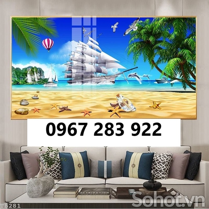 Gạch tranh 3d thuyền buồm ốp tường