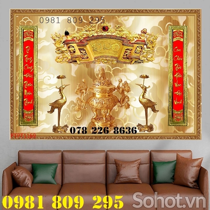 Gạch 3d phòng thờ phúc lộc thọ