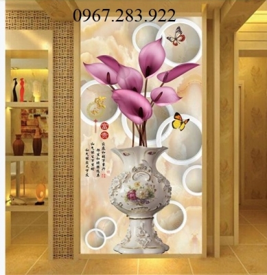 Gạch tranh- Tranh hoa 3D khổ dọc