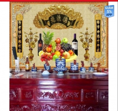 Tranh gạch 3d câu đối phòng thờ - ANBV5