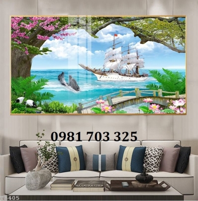 Tranh gạch hình thuyền buồm 3D đẹp