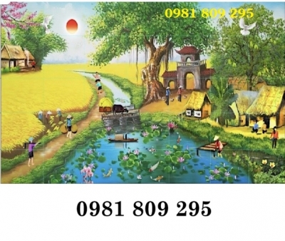 Tranh gạch làng quê , gạch ốp tường