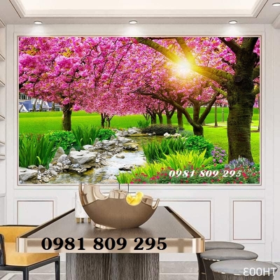 Gạch 3d hoa đào , tranh gạch cao cấp