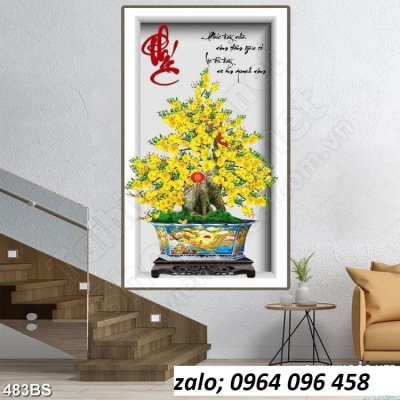 Tranh gạch 3d hoa mai dán tường - CB533