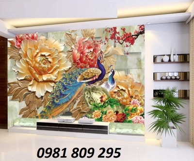 Tranh 3d chim công hoa ngọc vàng- gạch tranh
