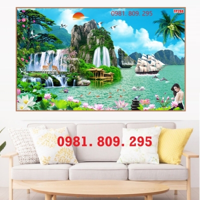 Gạch 3d tranh thiên nhiên , gạch tranh thác nước