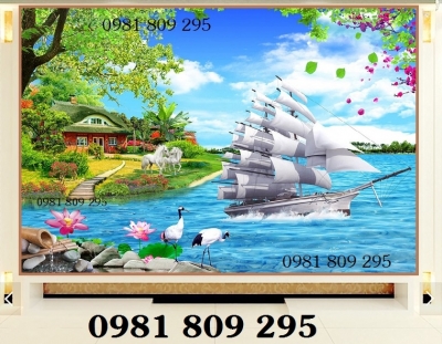 Gạch tranh 3d thuyền - thuận buồm xuôi gió