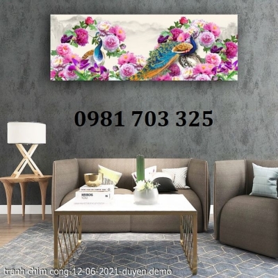 Gạch tranh đẹp chim công 3D trang trí