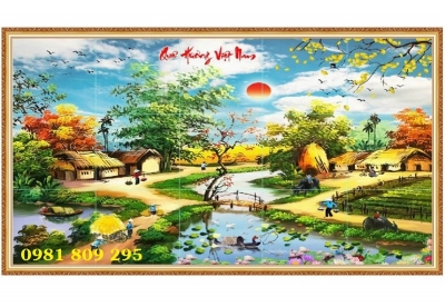Tranh làng quê , gạch tranh 3d kích thước đặt theo yêu cầu