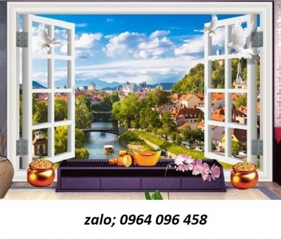 Tranh 3d - tranh gạch 3d hình cửa sổ - 66XK