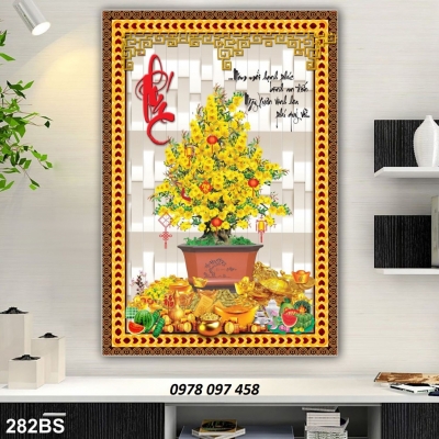 Gạch tranh họa tiết hoa mai vàng