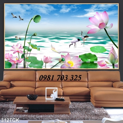 tranh 3D hoa sen- tranh gạch men trang trí