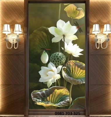 Tranh hoa sen-gạch tranh trang trí