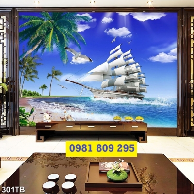Tranh ốp tường , gạch tranh thuyền buồm 3d