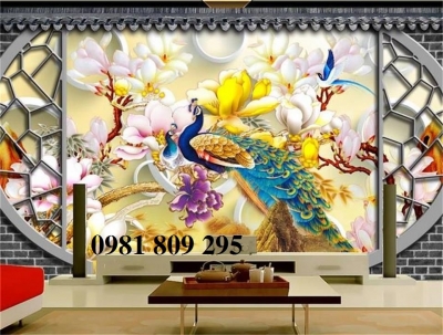 tranh gạch men - tranh 3d chim công
