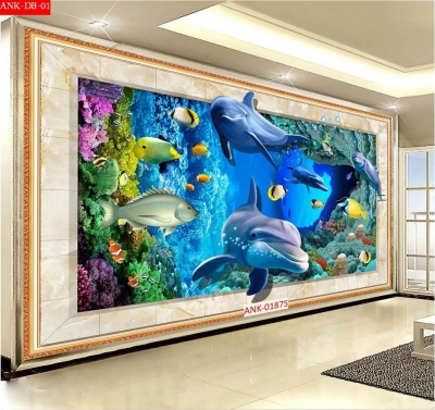 Tranh gạch 3d cá heo đại dương - HNBV55