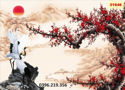 Tranh gạch hoa đào đẹp trang trí