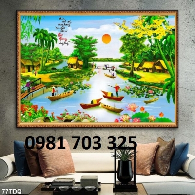Tranh phong cảnh đồng quê ốp tường phòng khách