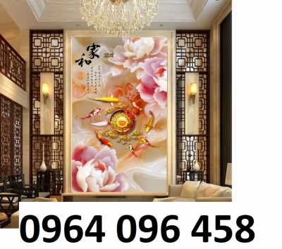 Tranh gạch 3d phong thủy cá chép hoa mẫu đơn - CBVX44