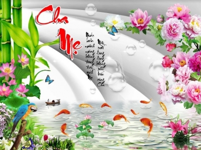 Tranh gạch cá chép hoa mẫu đơn 3d - LXDC32