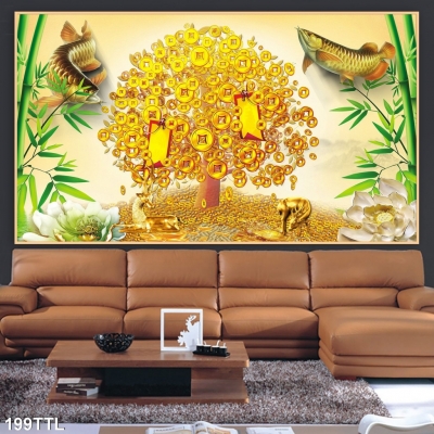 Tranh treo tường cây kim tiền-tranh cây tiền vàng phòng khách