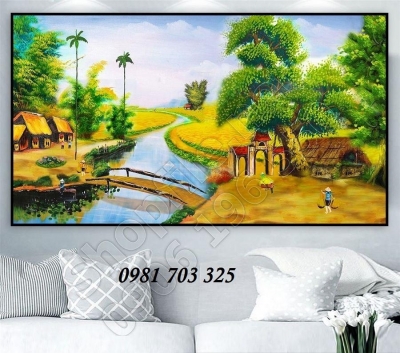 Tranh gạch cảnh làng quê yên bình