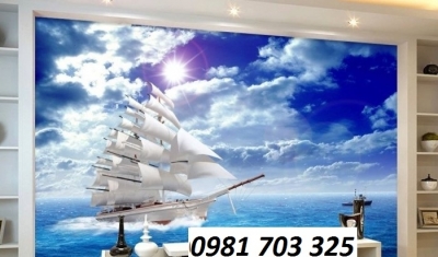 gạch tranh thuyền buồm trang trí phòng