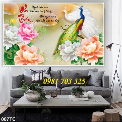 tranh chim công phong thủy, gạch tranh trang trí tường