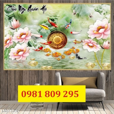 Mẫu tranh gạch hoa sen vàng 3d