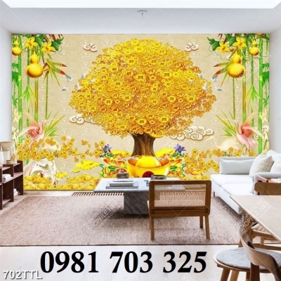 Tranh gạch cây kim tiền vàng 3D