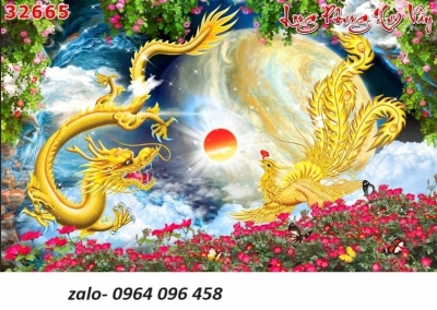tranh gạch 3d ốp tường rồng phượng - FGH34