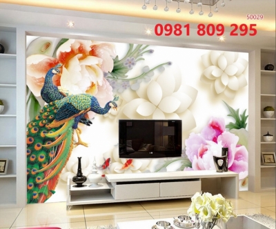 Tranh trang trí 3d , gạch tranh , tranh chim công HP999