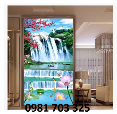Gạch tranh phong cảnh khổ đứng, tranh thác nước