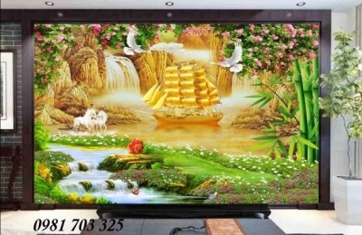 Tranh gạch phong cảnh thuyền buồm xuôi gió